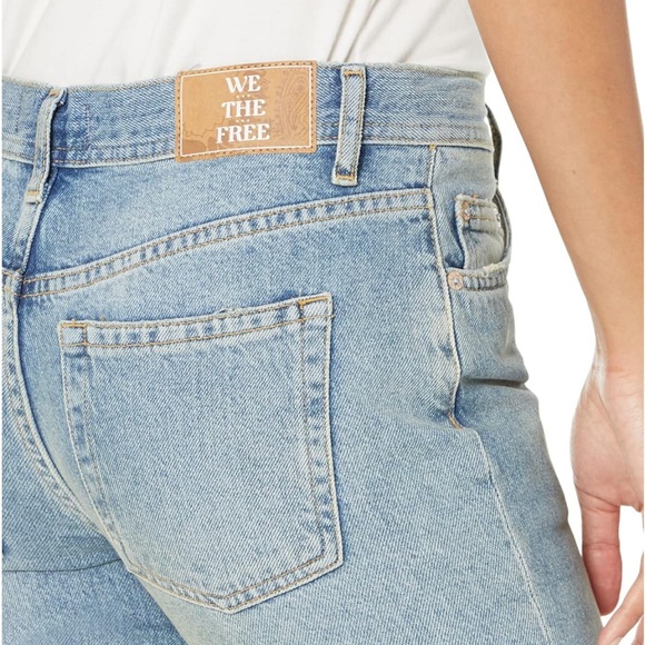 Free People Jeans Blue Maggie Distressed Raw Hem Mid Rise Straight Leg Size 29 - Picture 4 of 13